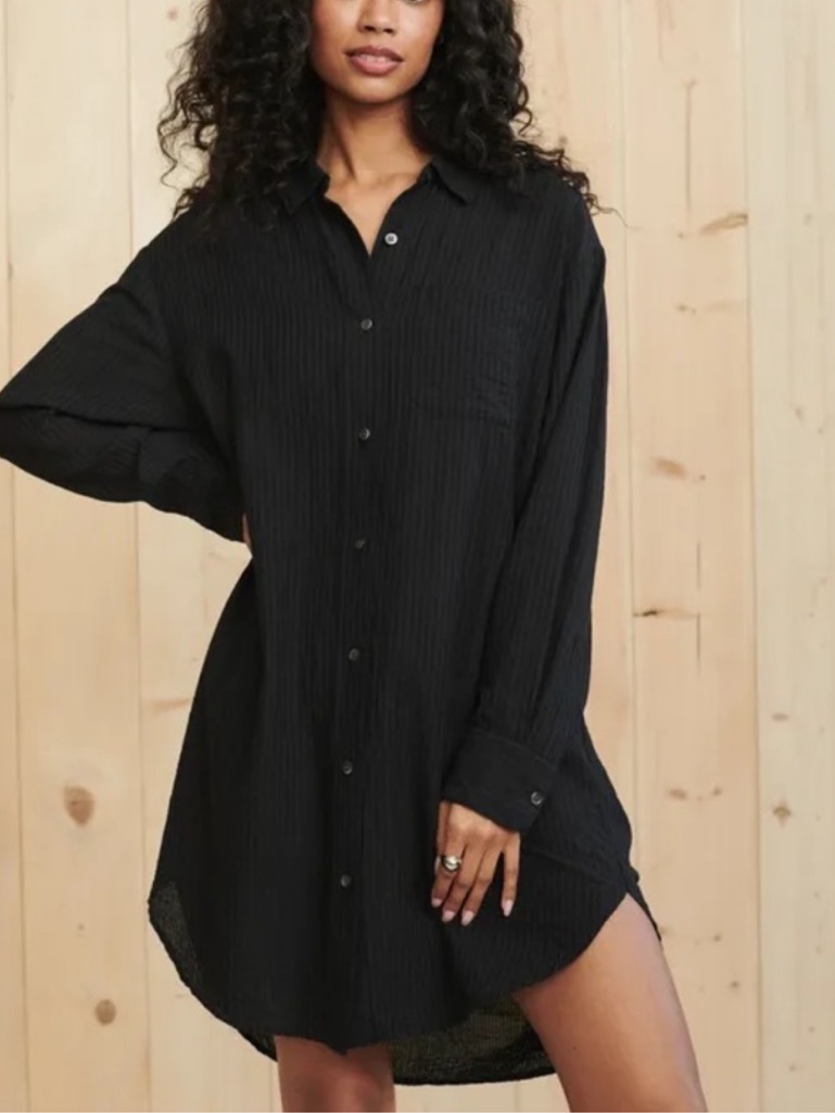 Jenni Kayne Beach Shirt Stripe Black Tunic Long Sleeve Dress Xs